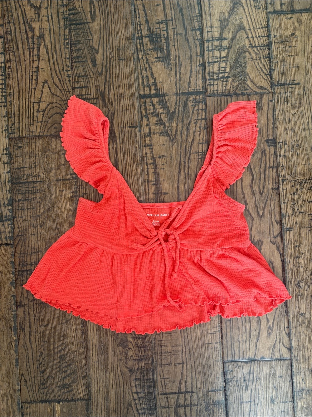 American Eagle Outfitters Red Ruffle Tie-Front Tank Top